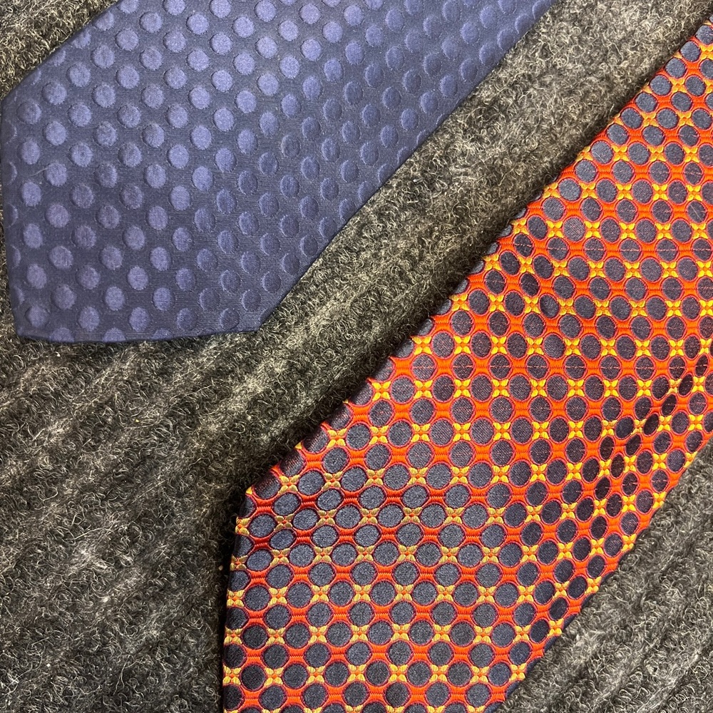 Valentino Tie Bundle 2 Ties Navy, and Blue and Orange Patterned Ties - Picture 4 of 7